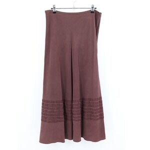 Silk Blend Beaded Midi‎ Skirt 12 Plum Brown Embroidered Boho Romantic Flowy